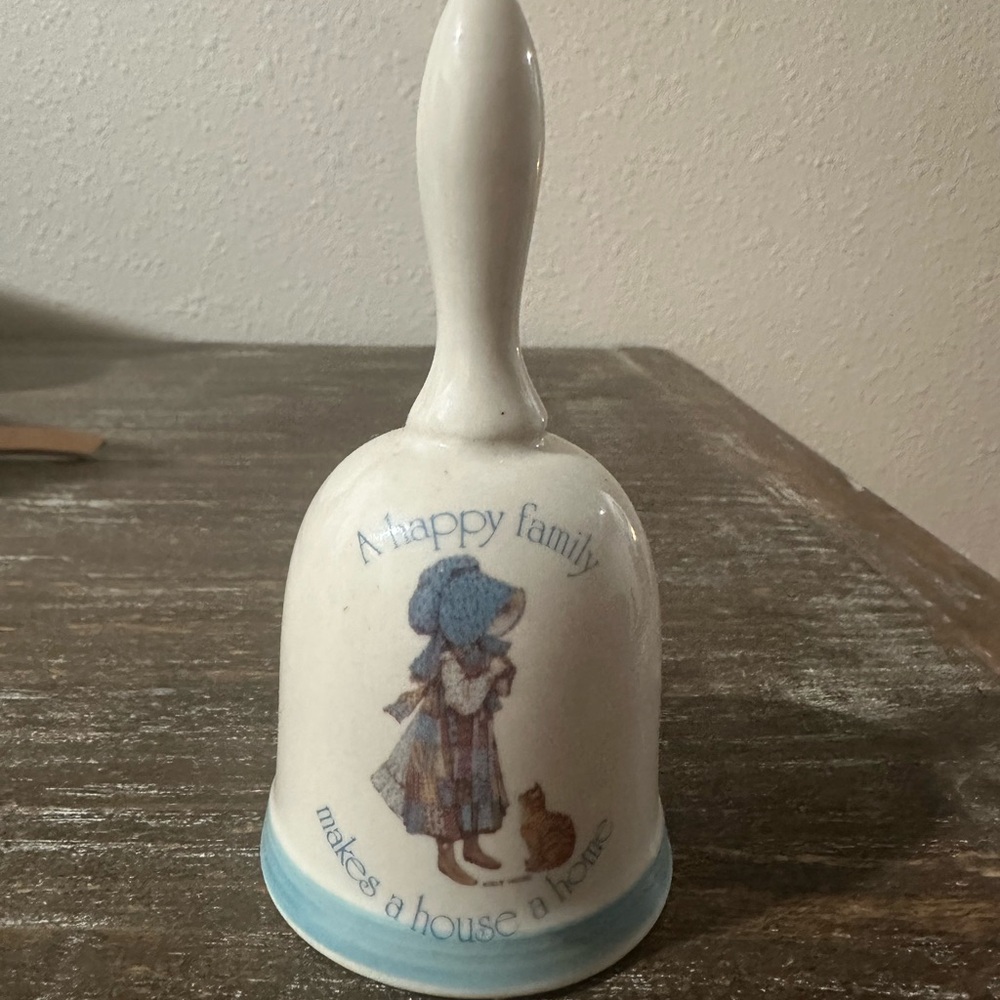 Vintage Whit Ceramic Bell with Holly Hobby Design